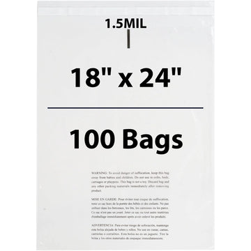 Poly Bags with suffocation warning 1.5 Mil 18X24 inches 100 Bags